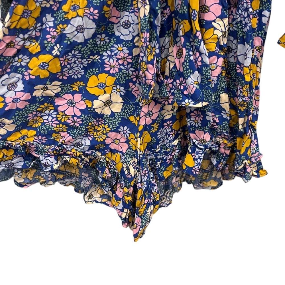 Petal & Pup Blue Floral Tuily Long Sleeve Ruffle Romper Size Small - Picture 9 of 10